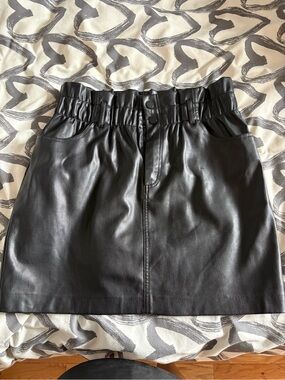 Only Black Faux Leather Paperbag Waist Mini Skirt
